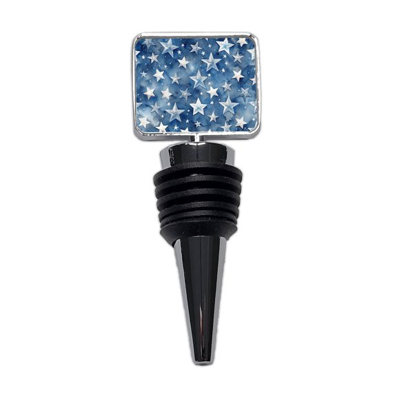 White Stars Blue Background Watercolor Wine Bottle Stopper Cap Plug