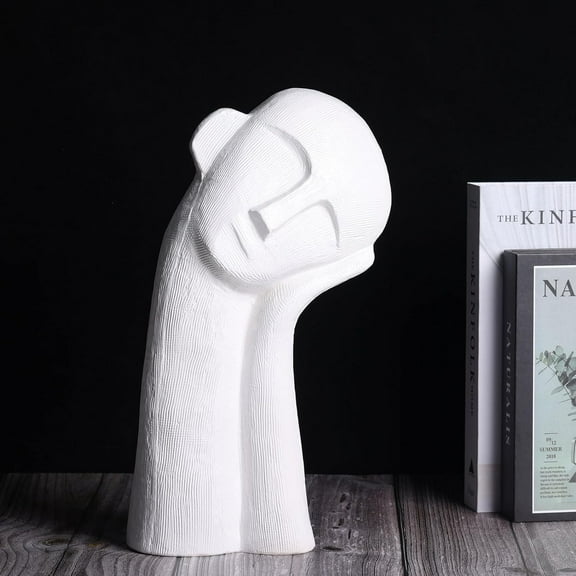 White Statue Ceramic Thinker Statue, moderna Home Statue Head Decor Bust Statues,14 Inch Tall Abstract Sculpture, Classical Sculpture for Shelf Home and Office,Shelves, Bookshlf, Gift