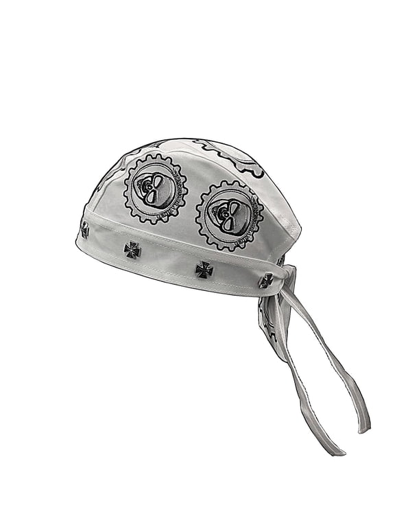 White Steampunk Rock Gears Skull Cross Headwrap Cap Men Women Bandana Doo Do Rag Cap