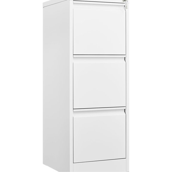 White Steel 3-Drawer - One Lock for All Drawers - Office Workspace - Ensure File Security
