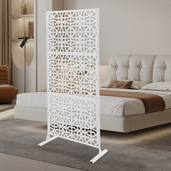 White Steel 3 Panels Privacy Screen, Decorative Privacy Screen, Privacy Fence Screen For Deck, Yard, Deck, Backyard, Balcony
