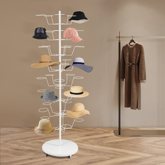 White Steel 8-Layer Hat Rack 205cm Multifunctional Storage Rack Hat Display Rack With Wheels (For 40)