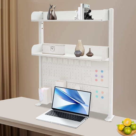 White Steel 95cm High Three-Layer Hole Blackboard Bookcase Desktop Clip-On Storage Rack Expandable Combined Bookshelf