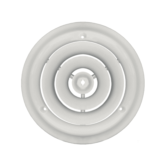 White Steel Ceiling Register w/Damper For a Duct Opening of 6" Round - Faceplate Size of 9 5/8"