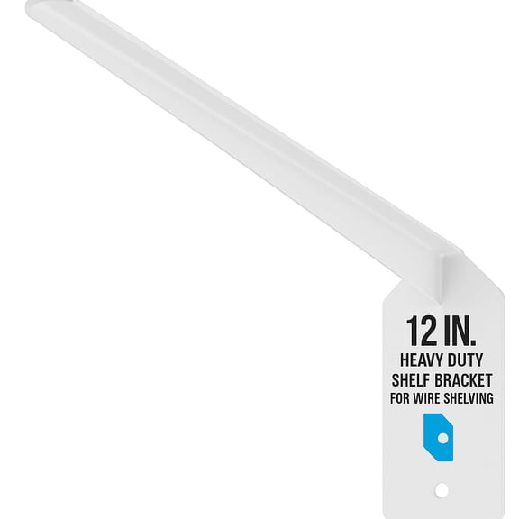 White Steel Heavy Duty Shelf Bracket for Wire Shelving, 12 Inch, Model 110300, Supports Over 1 LB, Strong Metal Support for Closet and Garage Organization