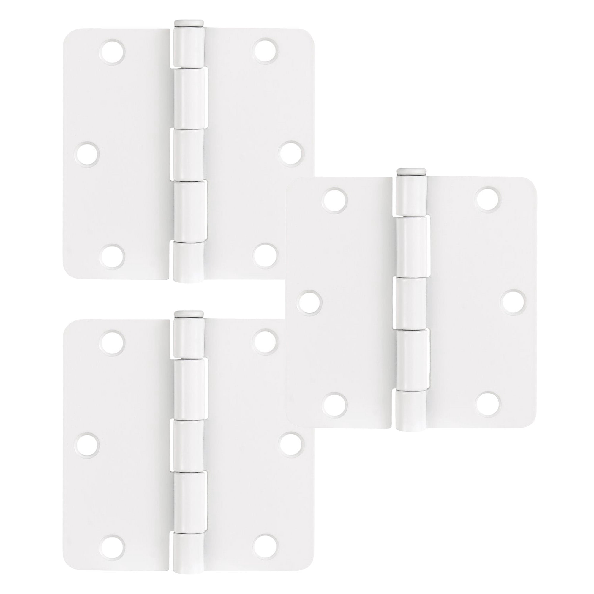 White Steel Plain Bearing Door Hinge with Removable Pin, 3-1/2 x 3-1/2 in. 1/4 in. Radius, 3-Pack