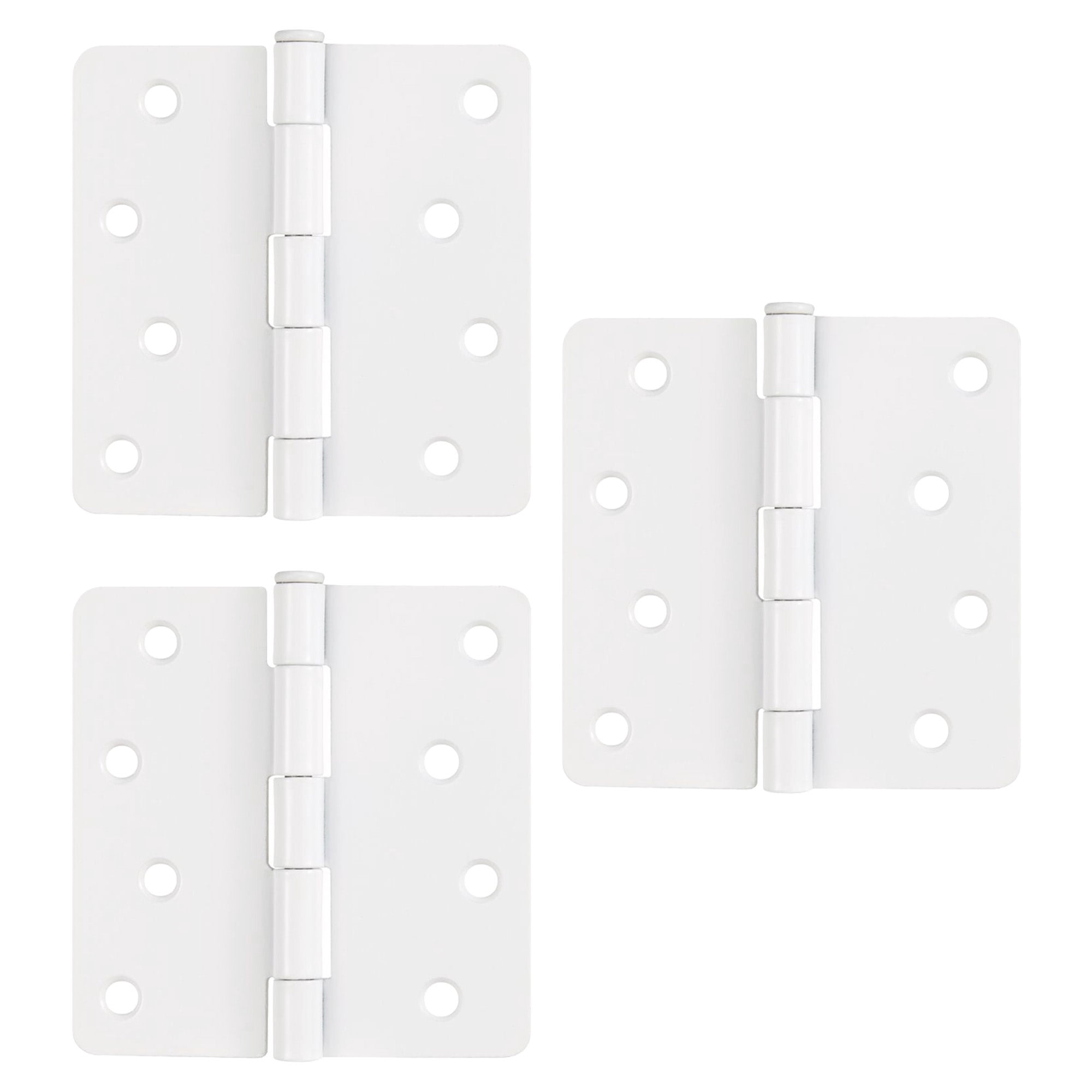 White Steel Plain Bearing Door Hinge with Removable Pin, 4 x 4 in. 1/4 in. Radius, 3-Pack