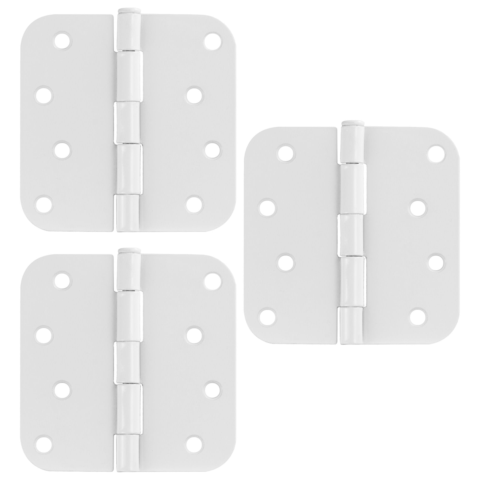 White Steel Plain Bearing Door Hinge with Removable Pin, 4 x 4 in. 5/8 in. Radius, 3-Pack