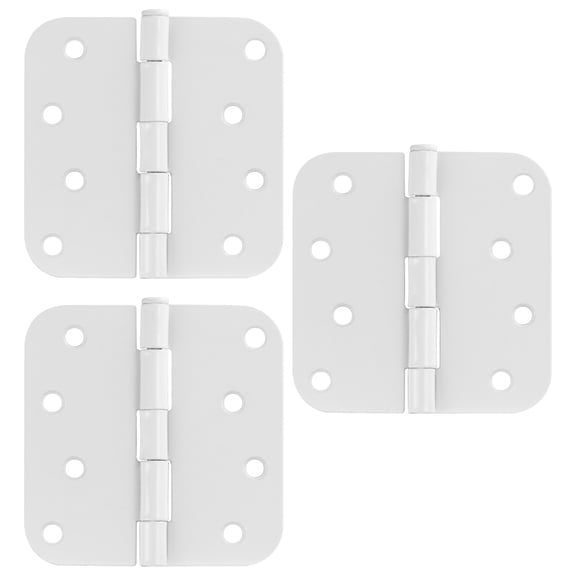 White Steel Plain Bearing Door Hinge with Removable Pin, 4 x 4 in. 5/8 in. Radius, 3-Pack