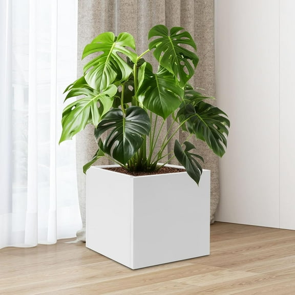 Large Metal Planter, Square Planters Box, Indoor/Outdoor Durable All-Weather Use, Cube Steel Flower Pots for Patio Garden Front Porch, Décor for Tall Plants (White, 20*20*20inch)