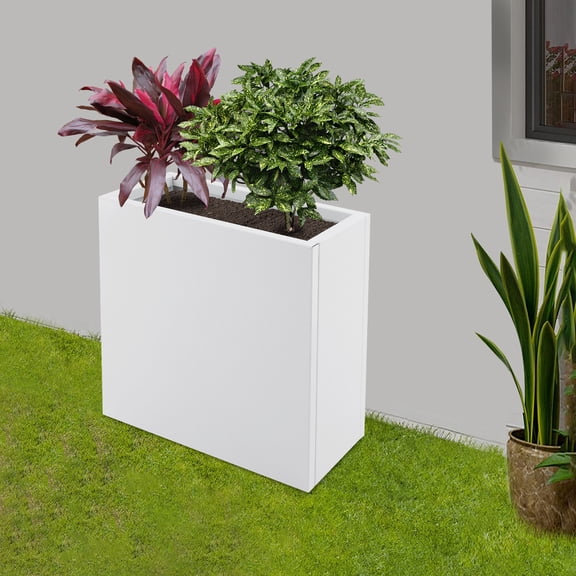 White Steel Plate 52x25x56cm Rectangular Flowerpot Box Gap Drainage Planter Box Modern Simple Flowerpot