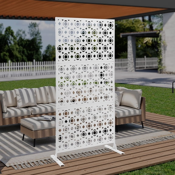 White Steel Plate 90x40x190cm Privacy Screen 3 Hollowed-Out Flower Partition Decorative Frame