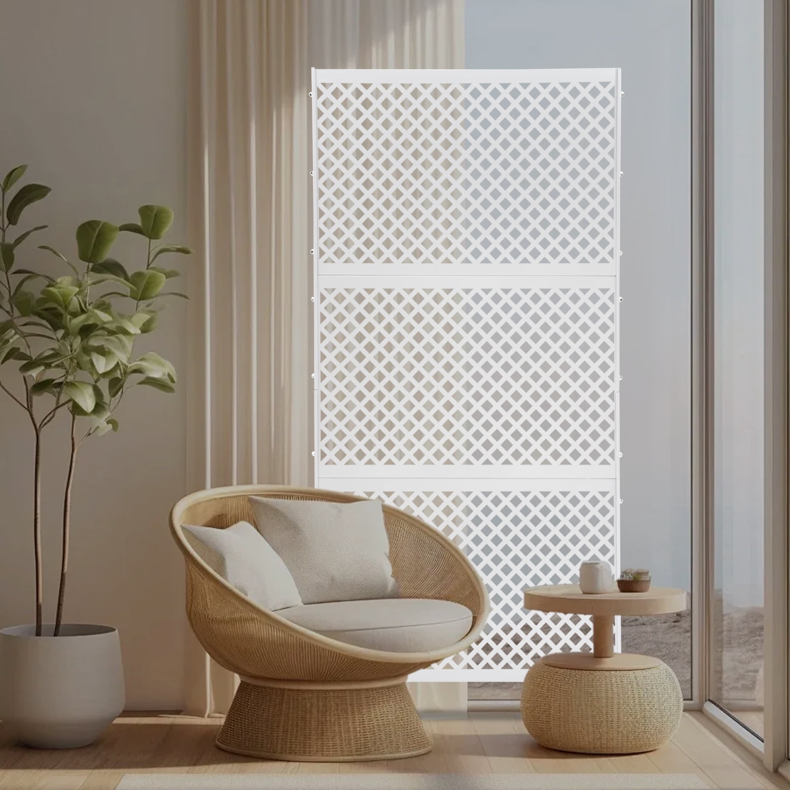 White Steel Privacy Screen, Diamond-shaped Decorative Privacy Screen, 3 ...