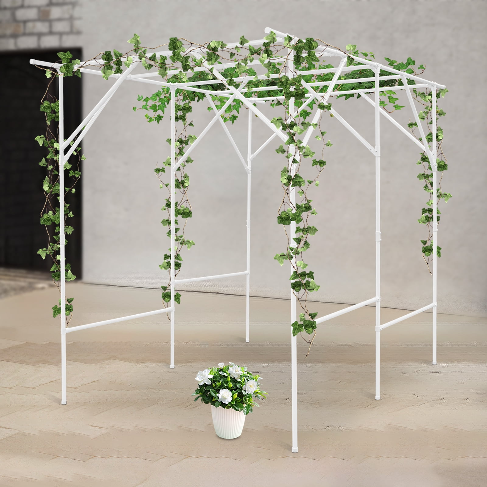 White Steel Tube 2x1.5x2m Courtyard Climbing Frame Stabilized Grape Trellis Plant Support Gardening Support