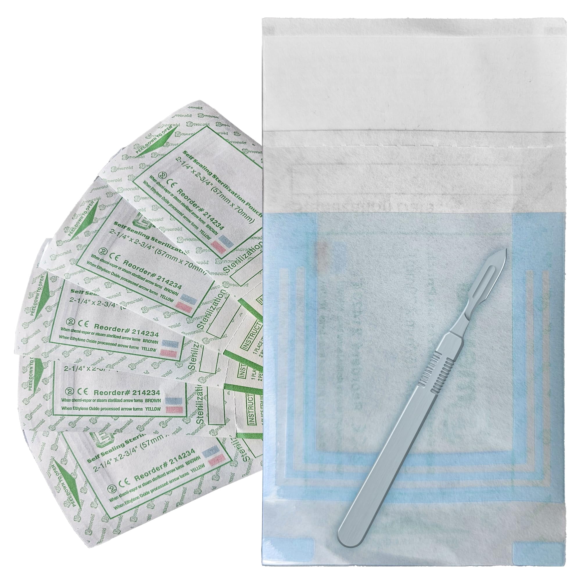 White Sterilization Pouches, Self-Seal with Built-in Indicators, 12000 Count, 2.25 x 2.75 in