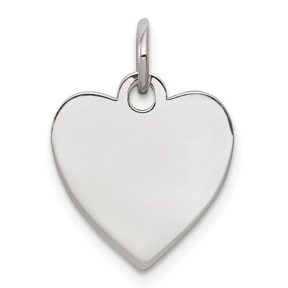 White Sterling Silver 18 mm 14 Rh-Plt Engraveable Heart Polished Front Back Disc Charm