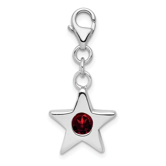 White Sterling Silver Charm Pendant (01) January Cubic Zirconia CZ Red 28 mm 14