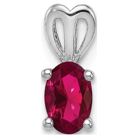 White Sterling Silver Charm Pendant (07) July Ruby, Lab Created Oval Red 11 mm 4