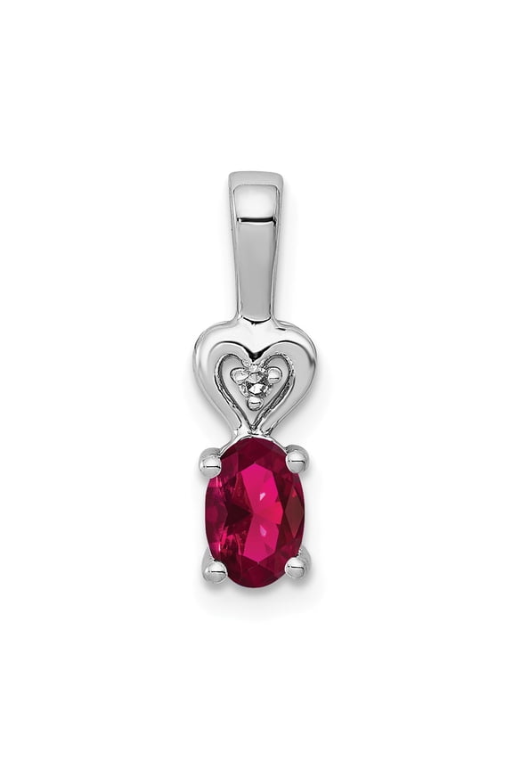 White Sterling Silver Charm Pendant (07) July Ruby, Lab Created Oval Red Diamond Round 16 mm 5