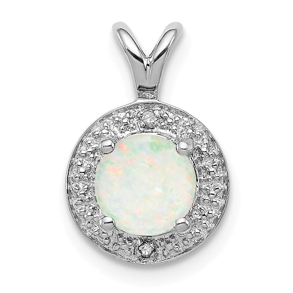White Sterling Silver Charm Pendant (10) October Opal Lab Created Round Phenomena Diamond 14 mm 10