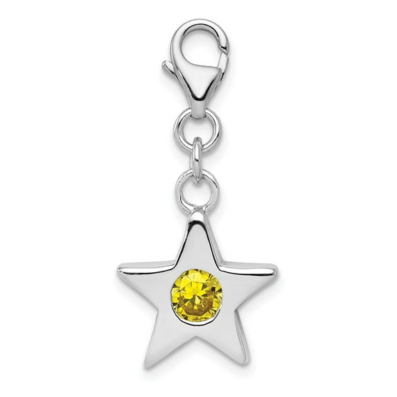 White Sterling Silver Charm Pendant (11) November Cubic Zirconia CZ Yellow 31 mm 14