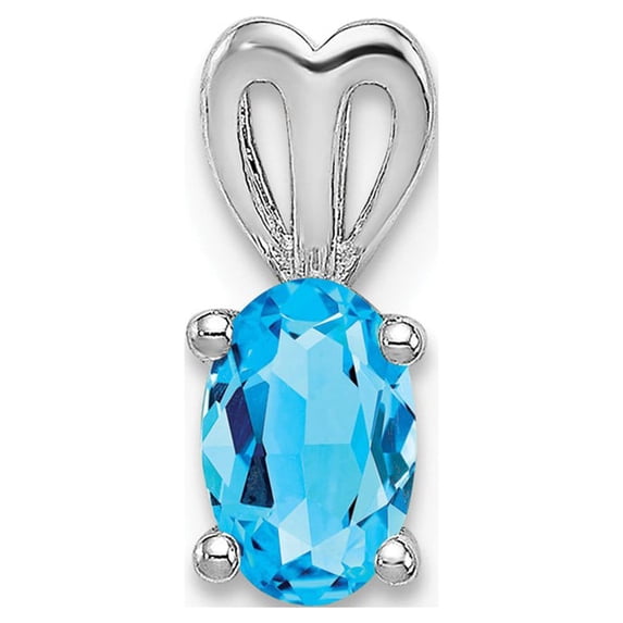White Sterling Silver Charm Pendant (12) December Swiss Blue Topaz Oval 11 mm 4