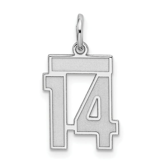 White Sterling Silver Charm Pendant 14 Rhodium-Plated Small Satin Number