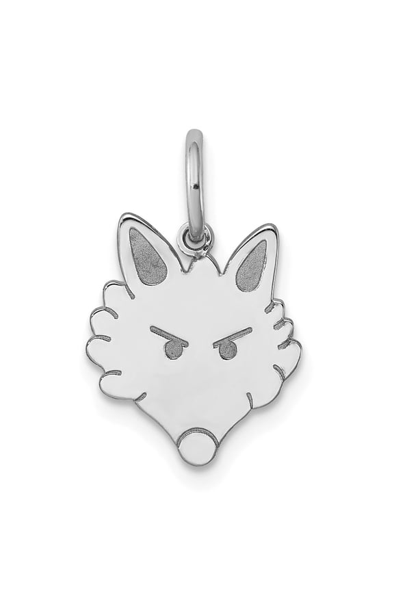 White Sterling Silver Charm Pendant 14 mm 11 Rhodium-Plated Fox Head Polished Front Satin Back