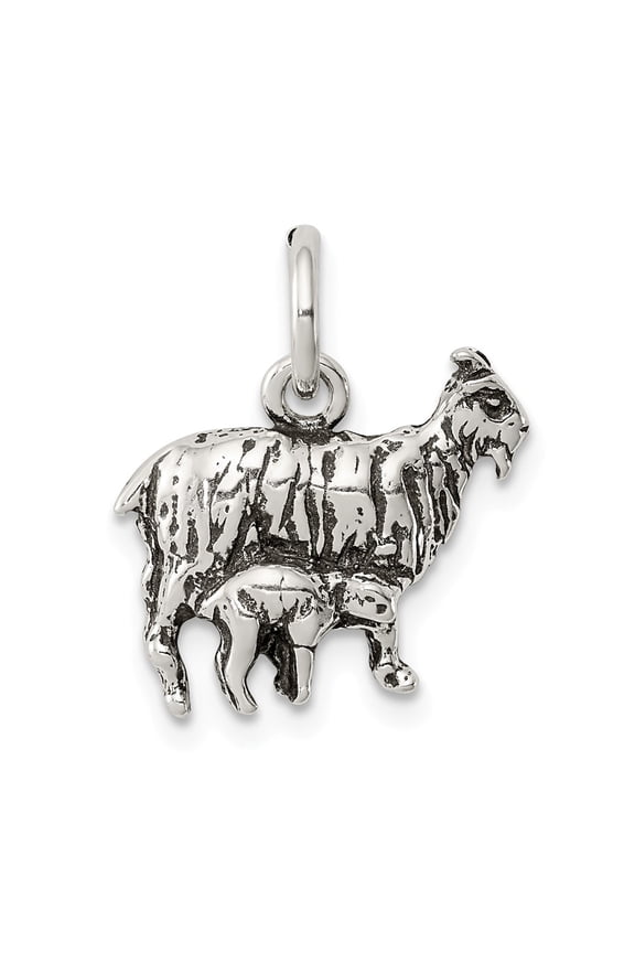 White Sterling Silver Charm Pendant 14 mm 15 Antiqued Goat