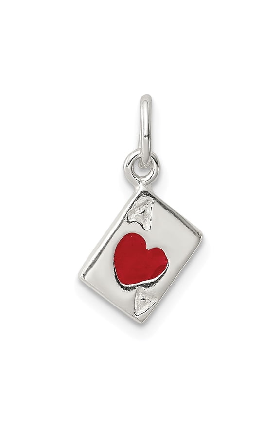White Sterling Silver Charm Pendant 15 mm 6 Enameled Ace Of Hearts Card
