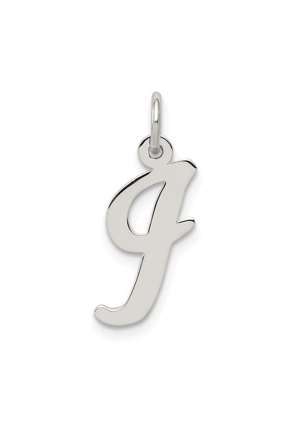 White Sterling Silver Charm Pendant 18 mm 8-12 Rhodium-Plated Medium Script Initial I