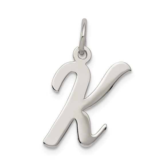 White Sterling Silver Charm Pendant 18 mm 8-12 Rhodium-Plated Medium Script Initial K