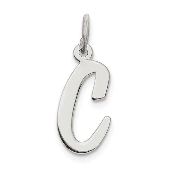 White Sterling Silver Charm Pendant 18 mm 8 Rhodium-Plated Medium Script Initial C