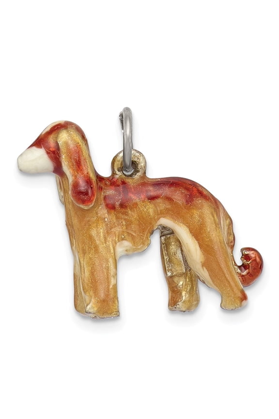 White Sterling Silver Charm Pendant 19 mm 22 Enameled Afghan Dog
