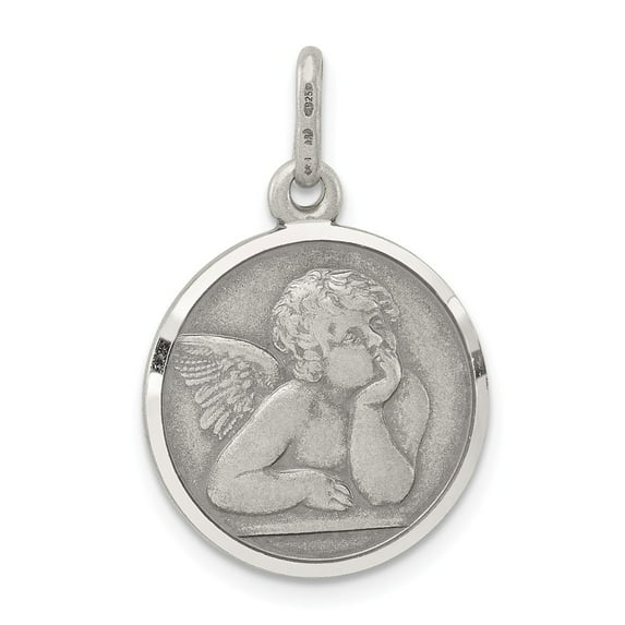 White Sterling Silver Charm Pendant 20 mm 15 Antiqued Raphael Angel