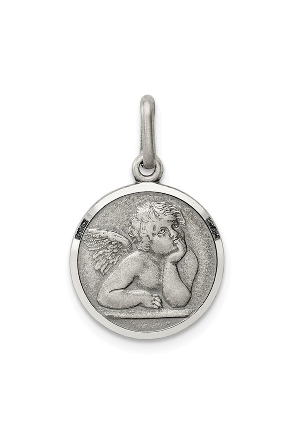 White Sterling Silver Charm Pendant 20 mm 15 Antiqued Raphael Angel