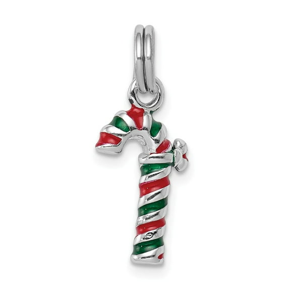 White Sterling Silver Charm Pendant 21 mm 8 Rhodium-Plated Enamel Candy Cane