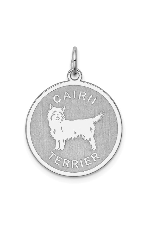 White Sterling Silver Charm Pendant 26 mm 19 Rhodium-Plated Cairn Terrier