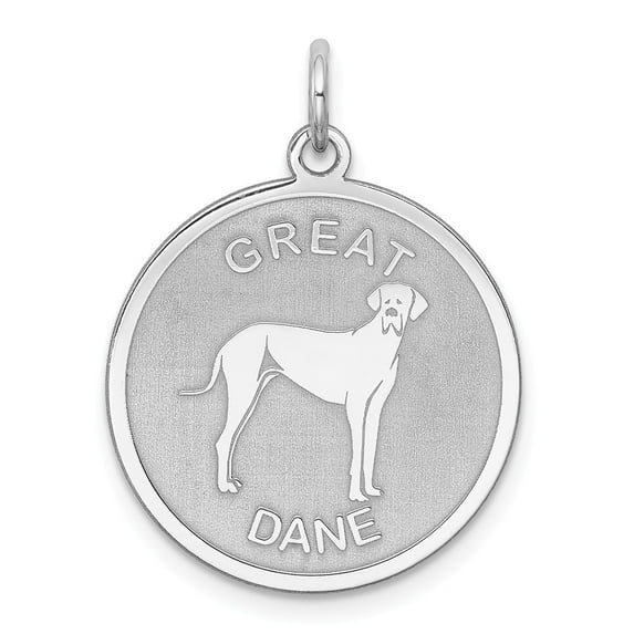 White Sterling Silver Charm Pendant 26 mm 19 Rhodium-Plated Great Dane Disc