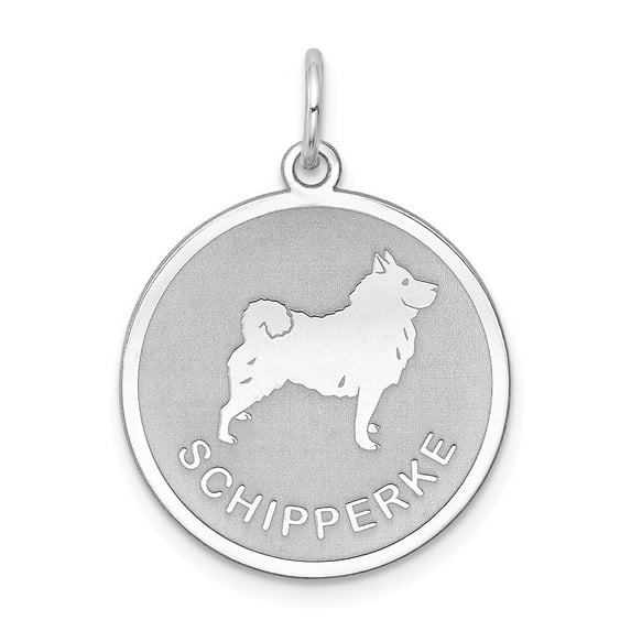 White Sterling Silver Charm Pendant 26 mm 19 Rhodium-Plated Schipperke Disc