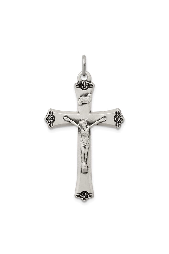 White Sterling Silver Charm Pendant 44 mm 23 Antiqued Satin Halo And Corpus Cross