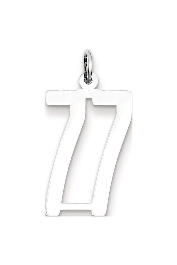 White Sterling Silver Charm Pendant 77 20 mm 8 Rhodium-Plated Small Elongated Pol Number
