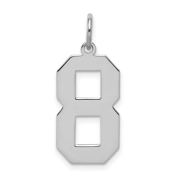 White Sterling Silver Charm Pendant 8 24 mm 10 Rhodium-Plated Large Polished Number