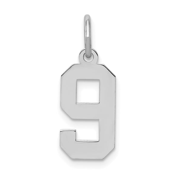 White Sterling Silver Charm Pendant 9 20 mm 4 Rhodium-Plated Small Polished Number