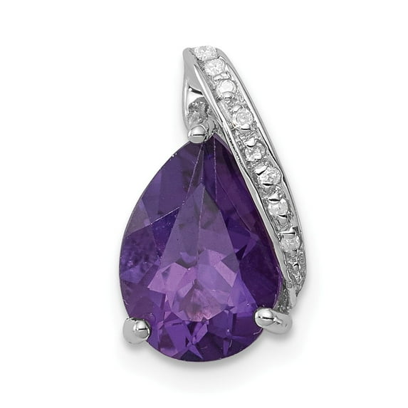 White Sterling Silver Charm Pendant Amethyst Pear Purple Diamond 13 mm 8