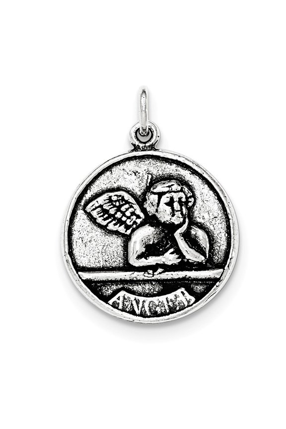 White Sterling Silver Charm Pendant Antiqued Raphael Angel