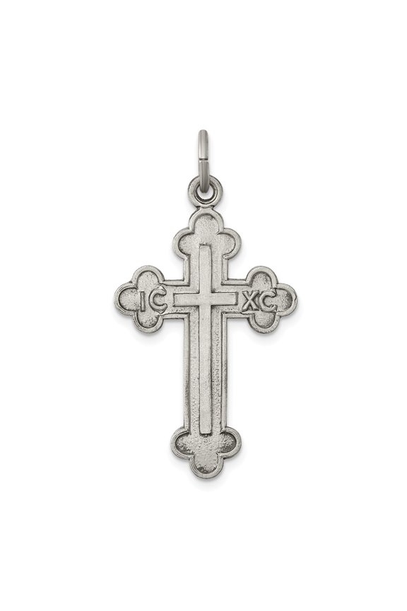 White Sterling Silver Charm Pendant Antiqued, Textured And Brushed Latin Cross