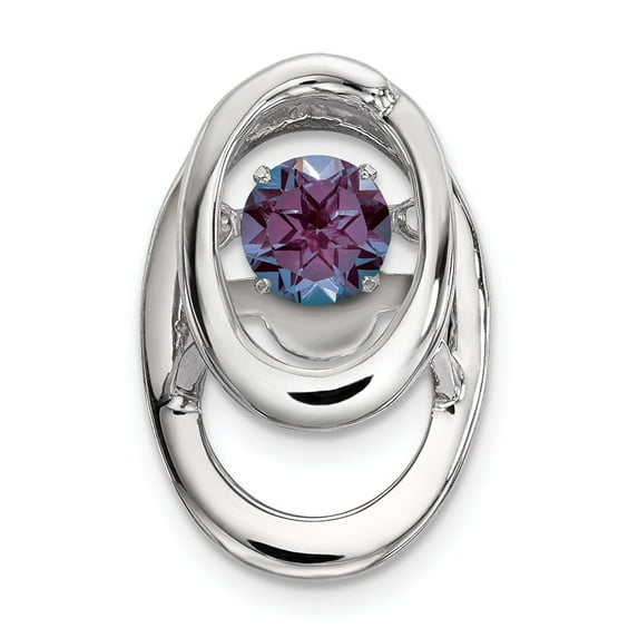 White Sterling Silver Charm Pendant Birthstone (06) June Alexandrite, Lab Created Round Grey 14.5 mm 9.6
