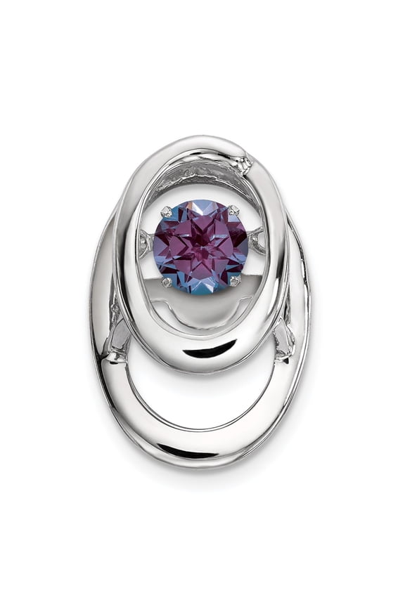 White Sterling Silver Charm Pendant Birthstone (06) June Alexandrite, Lab Created Round Grey 14.5 mm 9.6