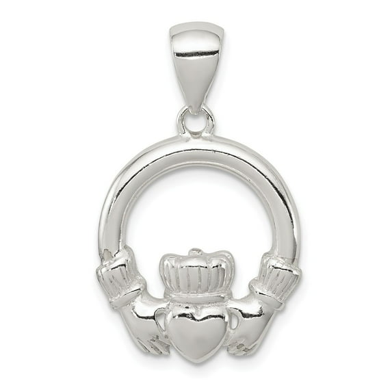 White Sterling Silver Charm Pendant Claddagh